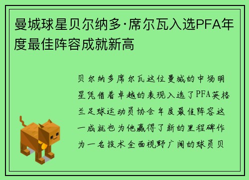 曼城球星贝尔纳多·席尔瓦入选PFA年度最佳阵容成就新高